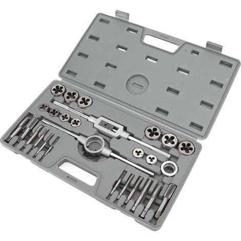 Kit de filetage lourd standard métrique 27 pièces, tarauds et filières, M5-M16, pour la coupe de filetages extérieurs et intérieurs. (1/5)