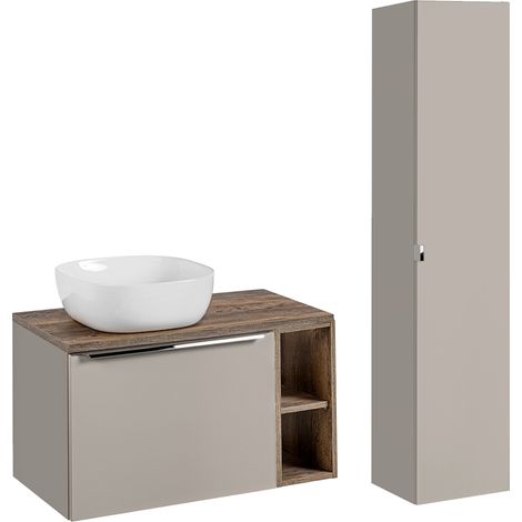 Ensemble meuble simple vasque 80cm 2 niches et colonne Éros Taupe