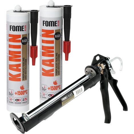 Lot de 2 mastics réfractaires FOME FLEX Kamin 1500 °C 300 ml + pistolet applicateur FOME FLEX professionnel (1/5)