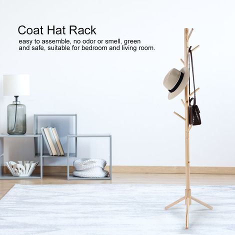 Porte-manteau en bois style arbre, support à manteaux et chapeaux, porte-vêtements sur pied, cintre au sol pour chambre, finition naturelle (1/3)