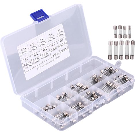 Kit 100 fusibles verre auto 5x20mm et 6x30mm, assortiment 0,2A à 30A, tubes de rechange pour véhicule (1/5)