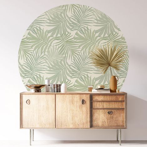 Sticker mural rond / cercle - Motif botanique - Diamètre 30 cm - Adhésif MAT (1/3)