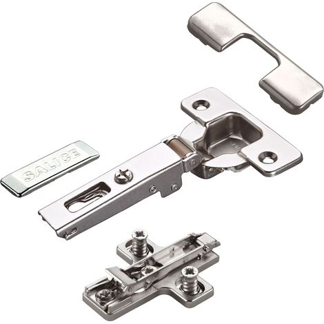 2 x Salice Topfband 110° Serie 200 Bohrbild T45 Eckanschlag inkl. Kreuz-Montageplatte Höhe 3 mm mit vormontierten Euroschrauben, Exzenterverstellung und Abdeckkappenset Schrankscharnier von SOTECH (1/4)