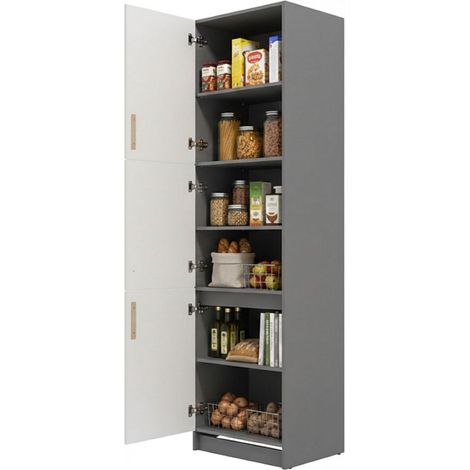 Dispensa da Cucina Moiolaa, Mobile da Cucina 5 Ripiani, 3 Ante, Apertura Battente, 60x58x215h cm Bianco