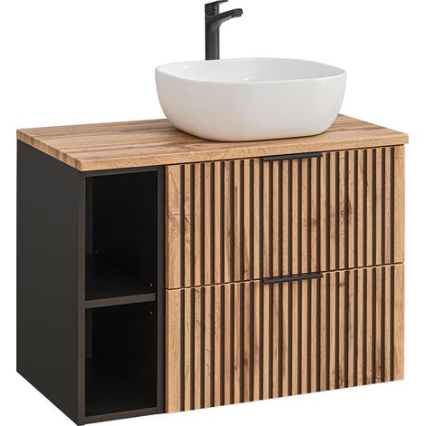 Meuble simple vasque 80cm 2 niches Gaia Bois et Noir (1/5)