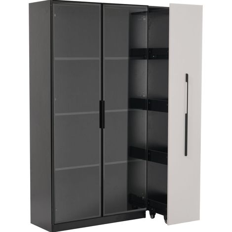 Armario multifunción con vitrina de cristal y LED 110,5 x 35 x 160 cm negro blanco HOMVRA (1/5)