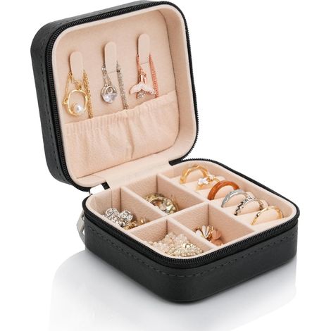 Boite A Bijoux - Boite De Rangement Pour Boucles D Oreilles Et Anneaux - 10 X 10 X 5 Cm - PU Cuir Et Velours Interieur - 1 Unite (1/5)