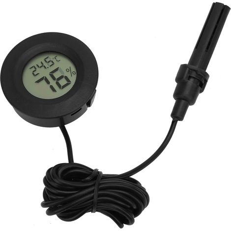 Thermomètre Hygromètre Digital LCD Rond avec Sonde, Plage -5070°C et 1099% HR, Précision Élevée, Noir, pour Intérieur (1/5)