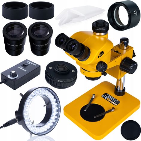Kit Rosfix ProZoom 50: microscopio trinocular de 7-50脳 102 mm con lente Barlow de 0,5脳 + iluminador LED de 56脳  Kit de inspecci贸n y soldadura de componentes electr贸nicos