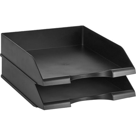 Bandejas rectangulares apilables para cartas, tamaño A4, paquete de 2, 33,8 x 25,4 x 6,4 cm, color negro. (1/3)