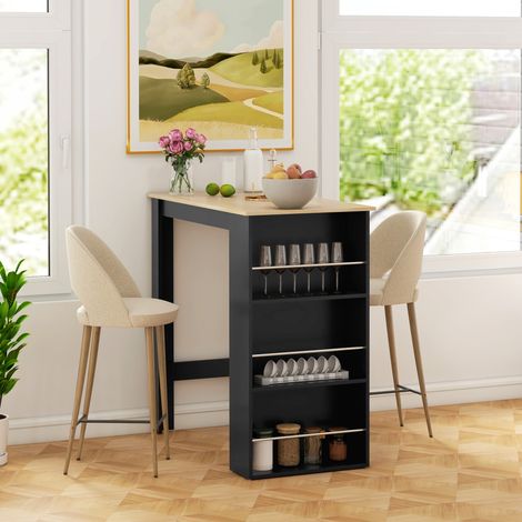 Bartisch, hoher Küchentisch, Stehtheke – Maße 112 x 57 x 106 cm (L x B x H) – 3 Ablagen – schwarz (1/5)