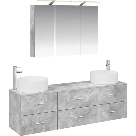 Ensemble de mobilier de salle de bain 4 pcs Gris béton vidaXL (1/5)