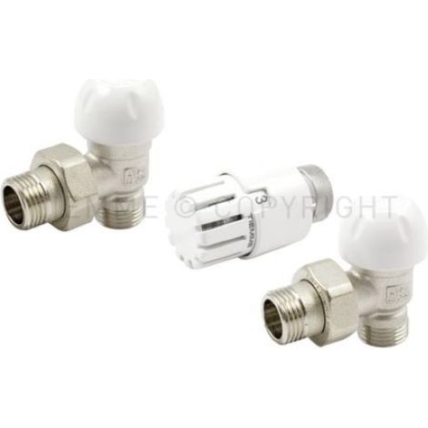 Kit valvole termostatiche curve con detentore per radiatori regolazione temperatura tiemme 3300137