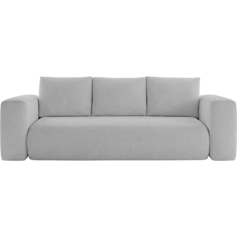 ARIEL - Canapé droit convertible tissu bouclette 3 places Gris clair (1/5)