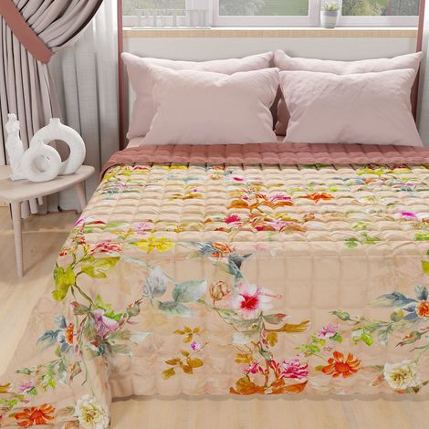 Couvre-lit d'été 220x260 cm 100 g/m² Double Face, Couette légère pour lit Une Place et demie, Printemps, Modèle Spring Poudre, 100% Fabriqué en Italie (1/5)