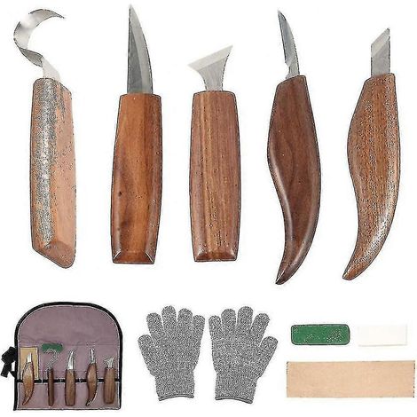 Set di 10 utensili per intaglio del legno in acciaio al carbonio con gancio, coltello professionale per intaglio, strumento per incisione su legno, compatibile con la lavorazione del legno. (1/5)