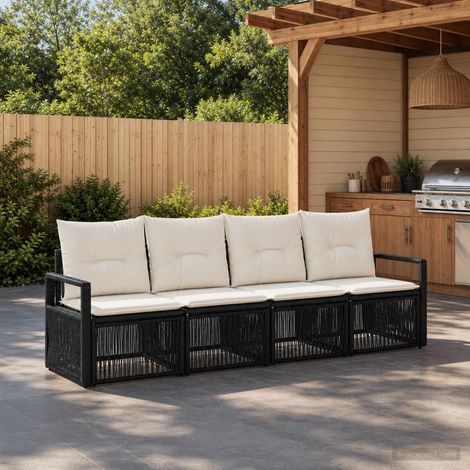 vidaXL Ensemble de canapé de jardin 4 pcs Noir polyrotin (1/5)