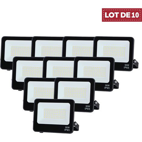 Lot de 10 - Projecteur Lampe 50W Noir 6500K Étanche IP65 5000lm Extra Plat (1/5)