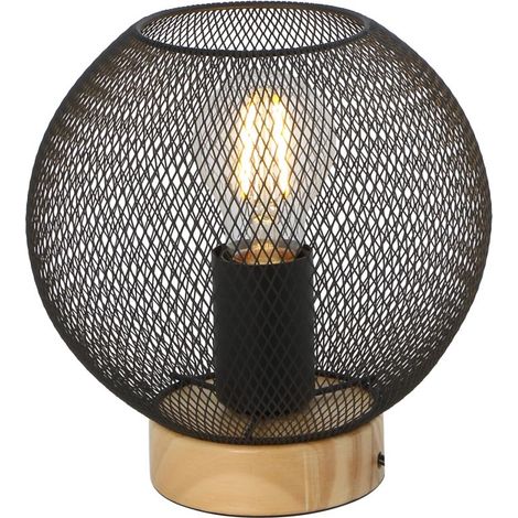 Globo - lampe de table - PABLO - noir - bois - Ø 20cm - E27 -