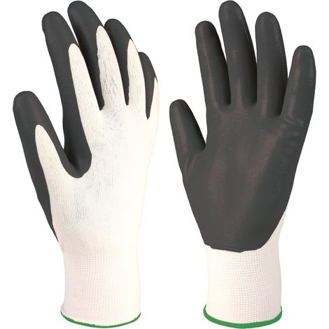 Guantes de poliéster y palma de nitrilo (Talla 9) color blanco y gris (1/5)
