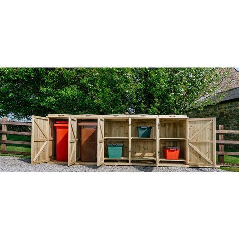 Chatburn 2 Wheelie Bin/6 Recycle Box Store - L80.4 x W319.5 x H120 cm - Fits 2x 180L or 2x 240L Wheelie Bins & 6x Recycle Boxes