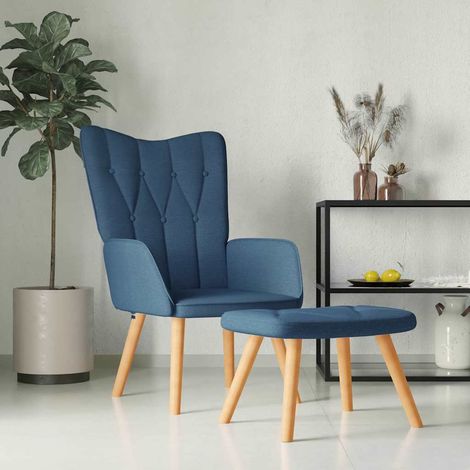 vidaXL Chaise de relaxation avec tabouret Bleu Tissu (1/5)