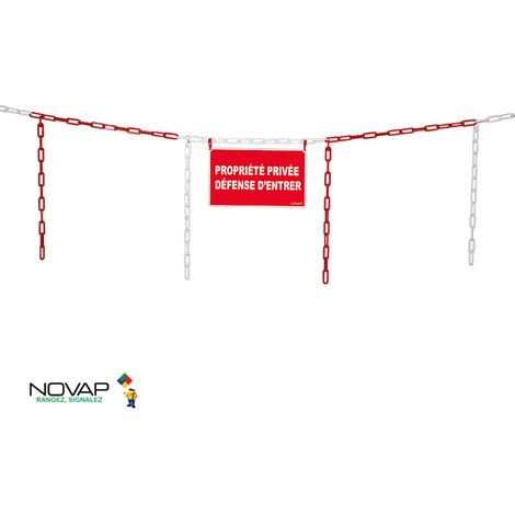 Kit de délimitation barrière de chaîne 5m rouge/blanc et panneau propriété privée défense d'entrer - 1365056