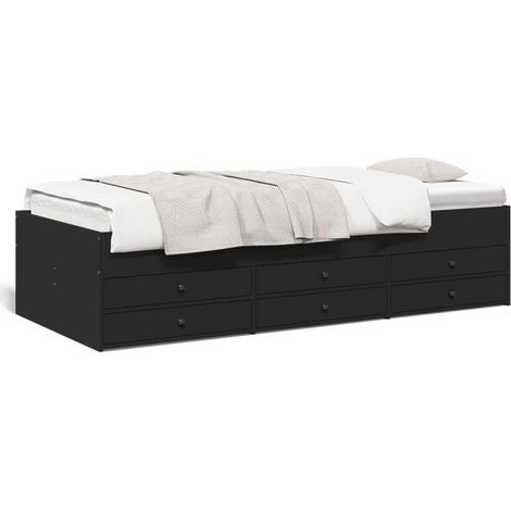 Canapé-lit avec tiroirs, matelas non inclus, noir, 100 x 200 cm (1/5)
