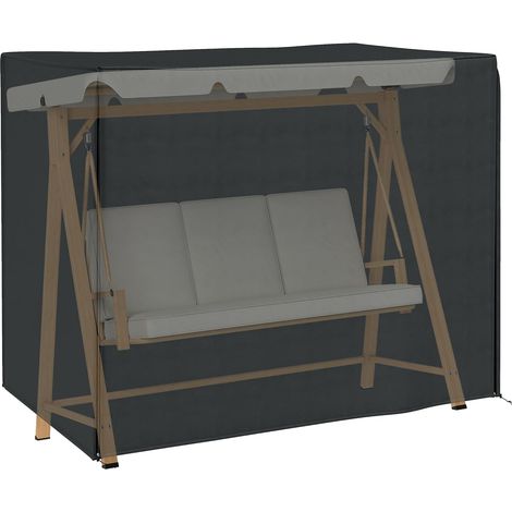 Housse de Protection balancelle de Jardin 3 places, bâche étanche et anti-UV 420D avec fermeture éclair, dim. 2,20L x 1,25l x 1,70H m PE Noir (1/5)