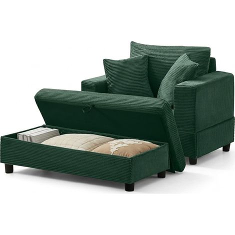 Chaiselongue mit Fußablage und Stauraum, Lounge-Sessel mit 3 Kissen, Metall und Holz, Smaragdgrün (1/5)