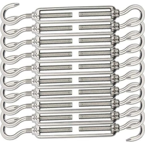 304 Stainless Steel Turnbuckle Hook and Eye Wire Rope Tensioner Garden Cable System DC Type Silver M5 (1/5)