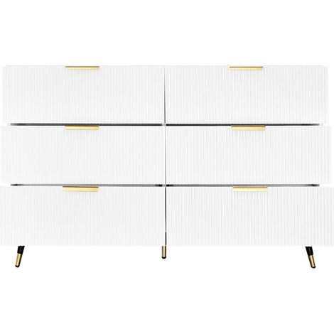 Aparador con 6 cajones 120 x 40 x 77 cm en madera aglomerada blanca y detalles dorados HOMVRA (1/5)