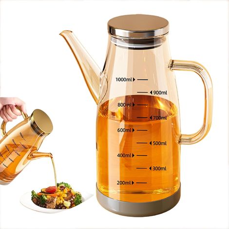 Botella dispensadora de aceite con boquilla antigoteo, apta para aceite de cocina, vinagre y otros ingredientes. Botella de vidrio para cocina (1000 ml). (1/3)