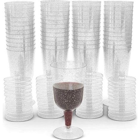 Silver Glitter Wine Glasses, Plastic Tasting Cups Stem Dessert for Mousse Pudding Beer Champagne (1/5)