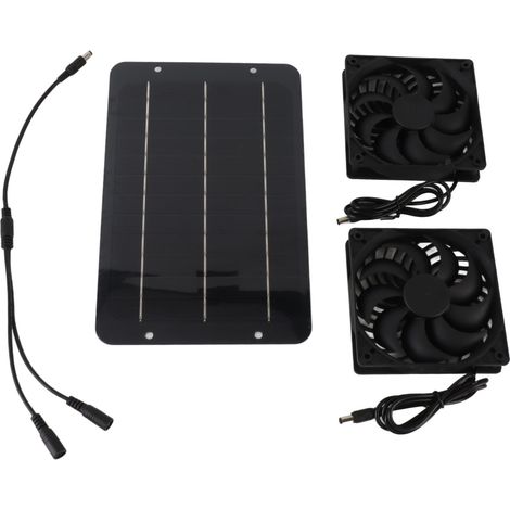 Kit de deux ventilateurs solaires 10 W avec filet de protection, idéal pour poulailler, serre ou niche pour chien. (1/5)