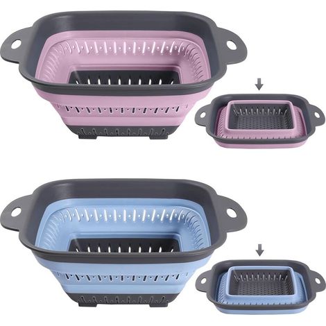 Passoire Pliable Silicone,Passoire Cuisine Pliable,Passoires Retractable,Passoires Pliables Camping-2pcs (Rose + Bleu)