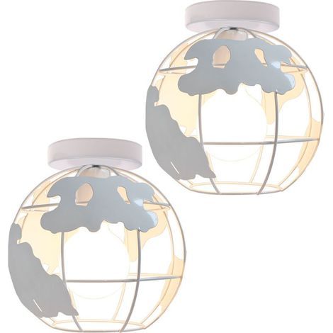(2X) Plafonnier Rétro Créatif Lustre Vintage Lampe De Plafond Cage En Métal En Fer E27 Pour Restaurant, Chambre À Coucher, Bureau (Blanc)
