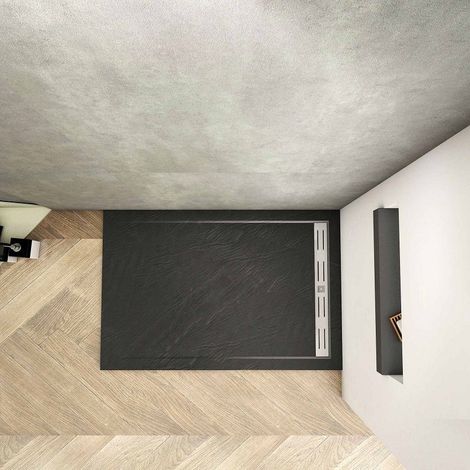 Plato de Ducha Rectangular extraplano RESINA PIZARRA GEL COAT NEGRO, Válvula incluida, Antideslizante 90x140cm (1/5)