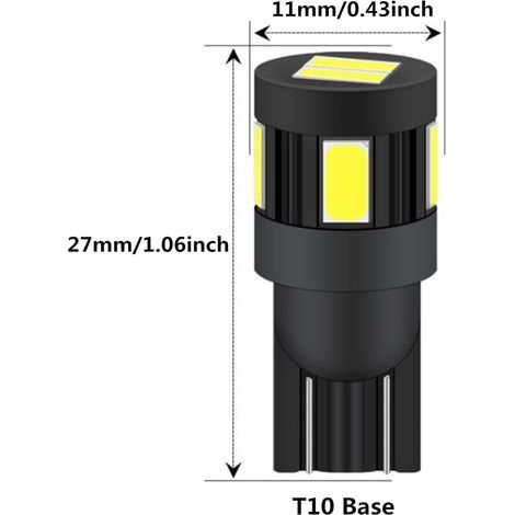T10 W5W LED-Lampe 12V 24V Weiß 6000K, Polaritätsunabhängig, geeignet für 2825 194 168 158 (4 Stück) [Energieklasse A+] (1/4)