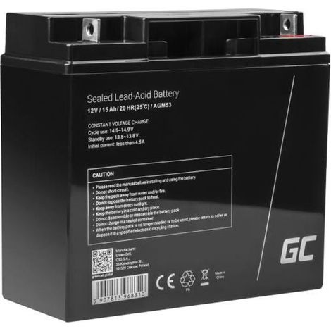 GreenCell® Rechargeable Batterie AGM 12V 15Ah accumulateur au Gel Plomb Cycles sans Entretien VRLA Battery étanche Résistantes (1/4)