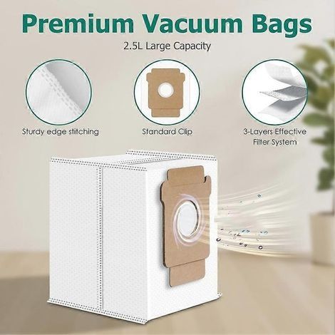 Lot de 12 pièces de rechange : sacs à poussière et lingettes de nettoyage pour aspirateur robot iRobot Roomba Plus 405 Combo/505 Combo. (1/5)