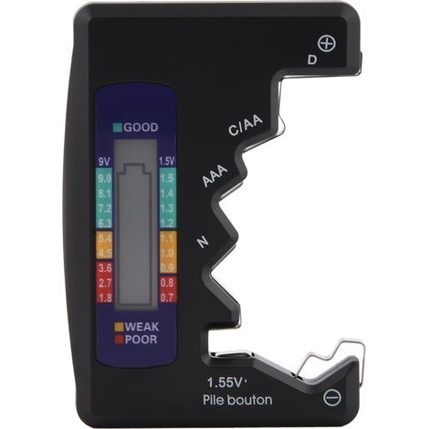 Mini comprobador de batería ABS con pantalla LCD para baterías tipo D, CN 5/7/N, LR44 (pila de botón de 1,5 V), 9 V, 6F22 (negro) (1/5)