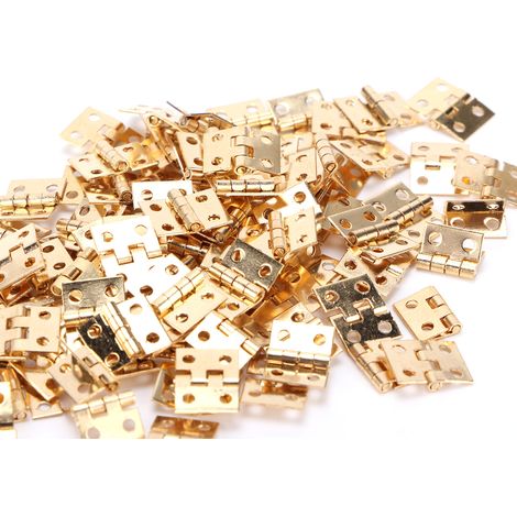 100 Stück Miniatur-Retro-Metallscharniere mit Schrauben für DIY-Schmuckkästchen, Gelb
