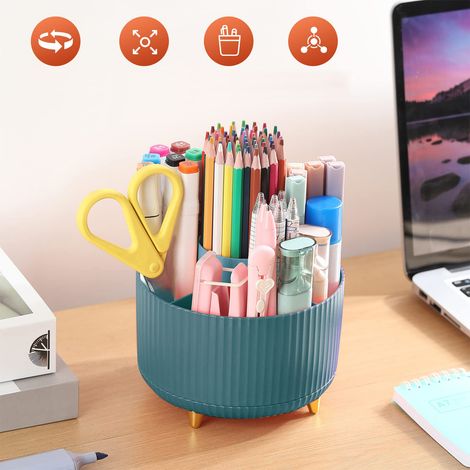 Schreibtisch-Stiftehalter, 5 Fächer, 360° drehbar, Stifteorganizer zur Aufbewahrung von Büromaterialien, grün. (1/5)