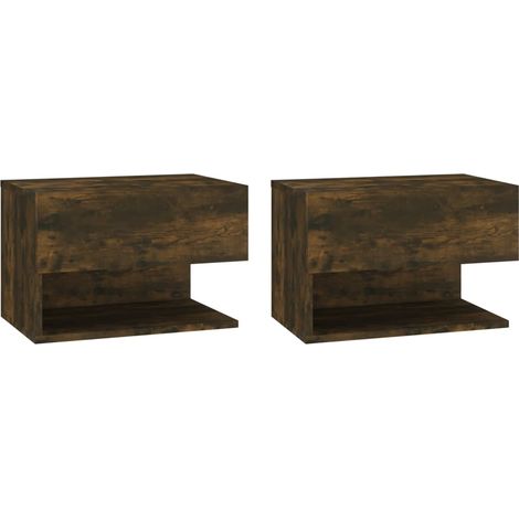 Set di 2 comodini da parete con cassetto e ripiano 46 x 29,5 x 30 cm in legno ingegnerizzato color marrone DEC036042