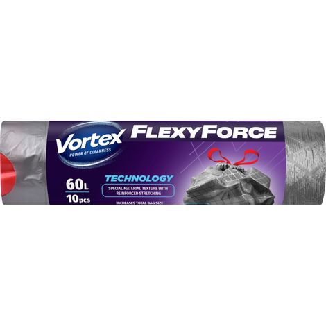 VORTEX Flexy Steel Müllbeutel mit Zugband LDPE Grafit 60l/10Stk Müllbeutel