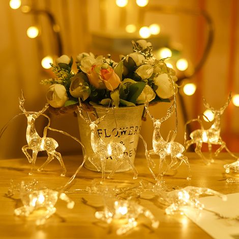Décoration de sapin de Noël de 2 mètres, 10 lumières avec des rennes lumineux à LED (fonctionne avec 2 piles AA, non incluses) (1/2)