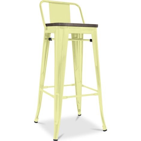 Industrielles Design Barhocker mit Rückenlehne - Holz & Stahl - 76cm - Stylix Pastellgelb