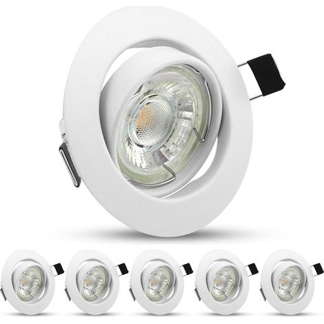 5W GU10 Spots LED Encastrables Orientables Mat Blancs Ronds IP20 Plafonniers 450lm 230V Blanc Chaud Luminaire Spots,Non Dimmable,Lot de 6