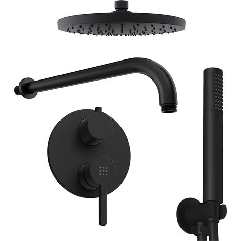 Set doccia nero opaco Miscelatore incasso 2 vie Virna braccio 30cm soffione 20cm e doccino (1/4)